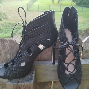 Lace up caged booties open toe stilettos